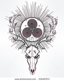 stock-vector-beautiful-scull-tattoo-art-vintage-deer-skull-pagan-style-antlers-with-celtic-triskel-sign-in-335487074